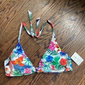 Women's Desigual XL White Multi-Color Floral Print Bikini Top